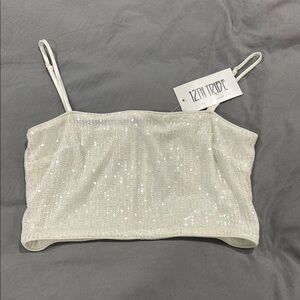12th Tribe White Sequin Women's Top